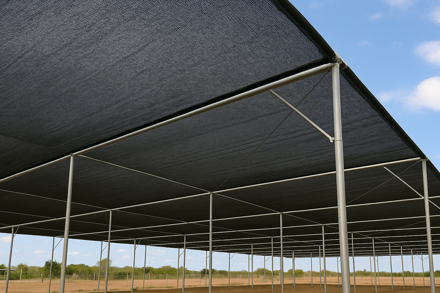 Plantação sendo coberta por uma tela feita de nylon